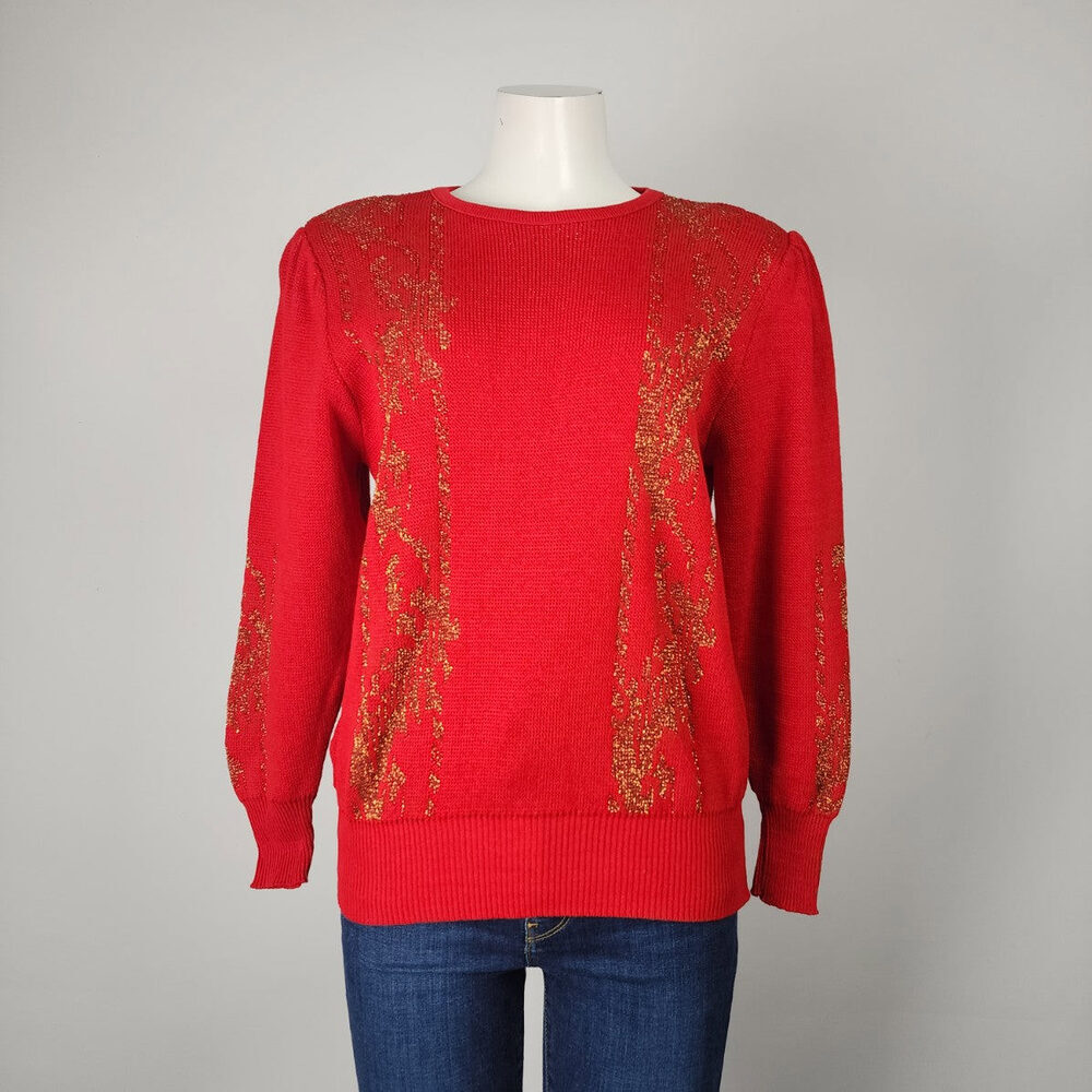Vintage Red and Gold Women's Sweater